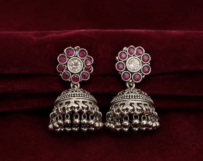 Rajwadi Oxidised Silver Jhumka Earrings