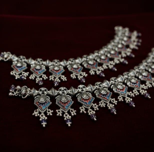 Royal Heritage Oxidised Silver Anklets